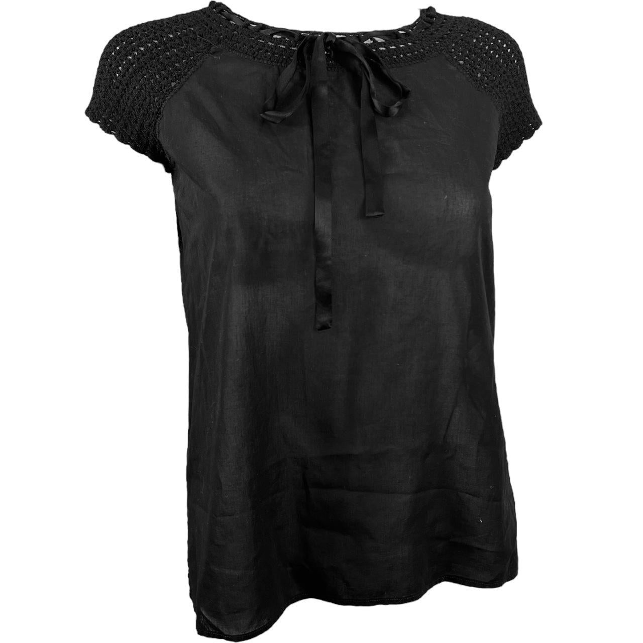 Dolce & Gabbana Black Crochet Bow Neck Blouse