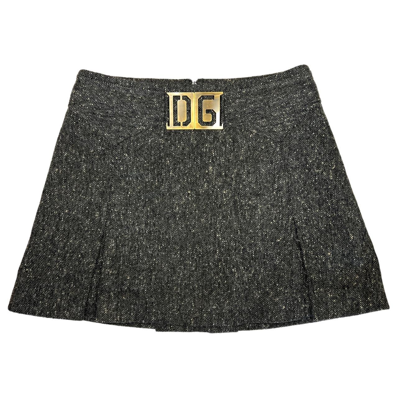 Dolce & Gabbana Gray Wool Plated Mini Skirt with Gold Logo Buckle - Outfit Repeater