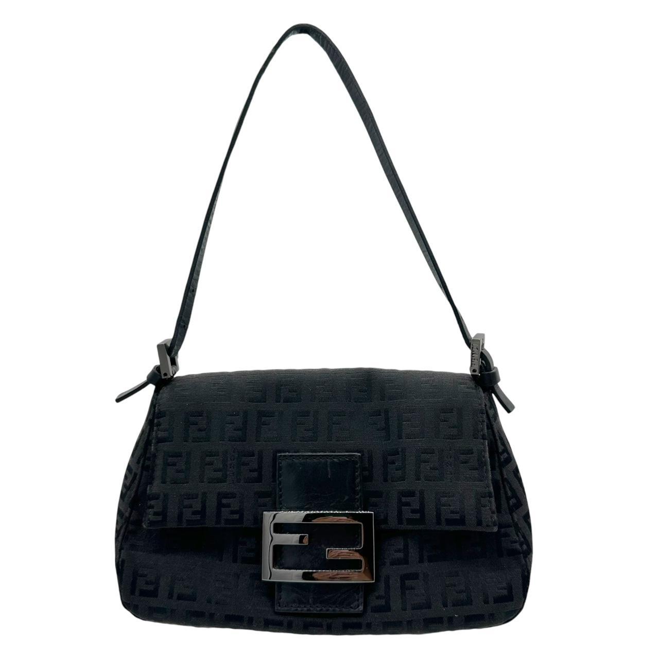 Fendi Black Zucchino Monogram Mini Mama Baguette Shoulder Bag