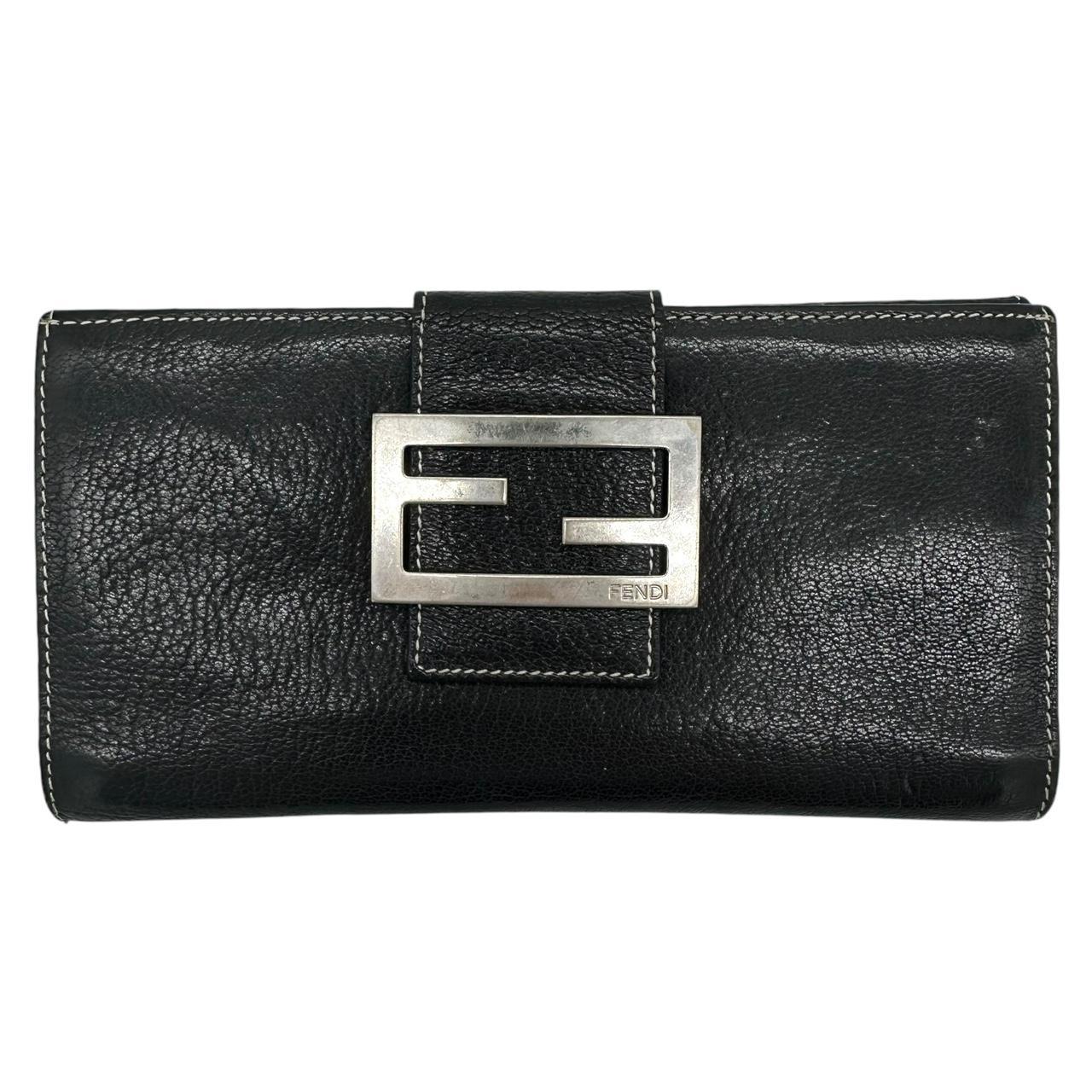 Fendi Black Leather Logo Long Wallet