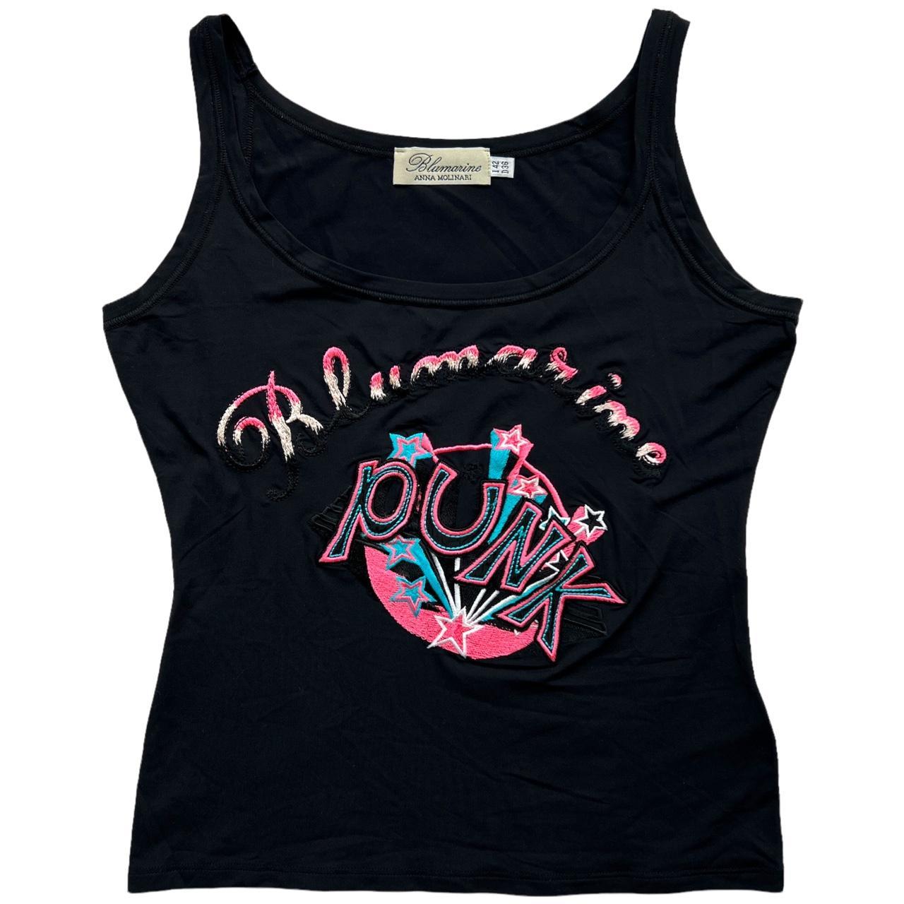 Blumarine By Anna Molinari 'Blumarine PUNK' Pink and Blue Graphic Embroidered Logo Tank Top - Outfit Repeater