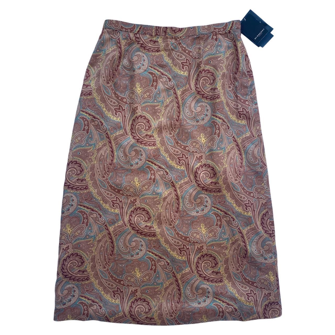 Burberry London Silk Blend Low Rise Paisley Printed Midi Skirt