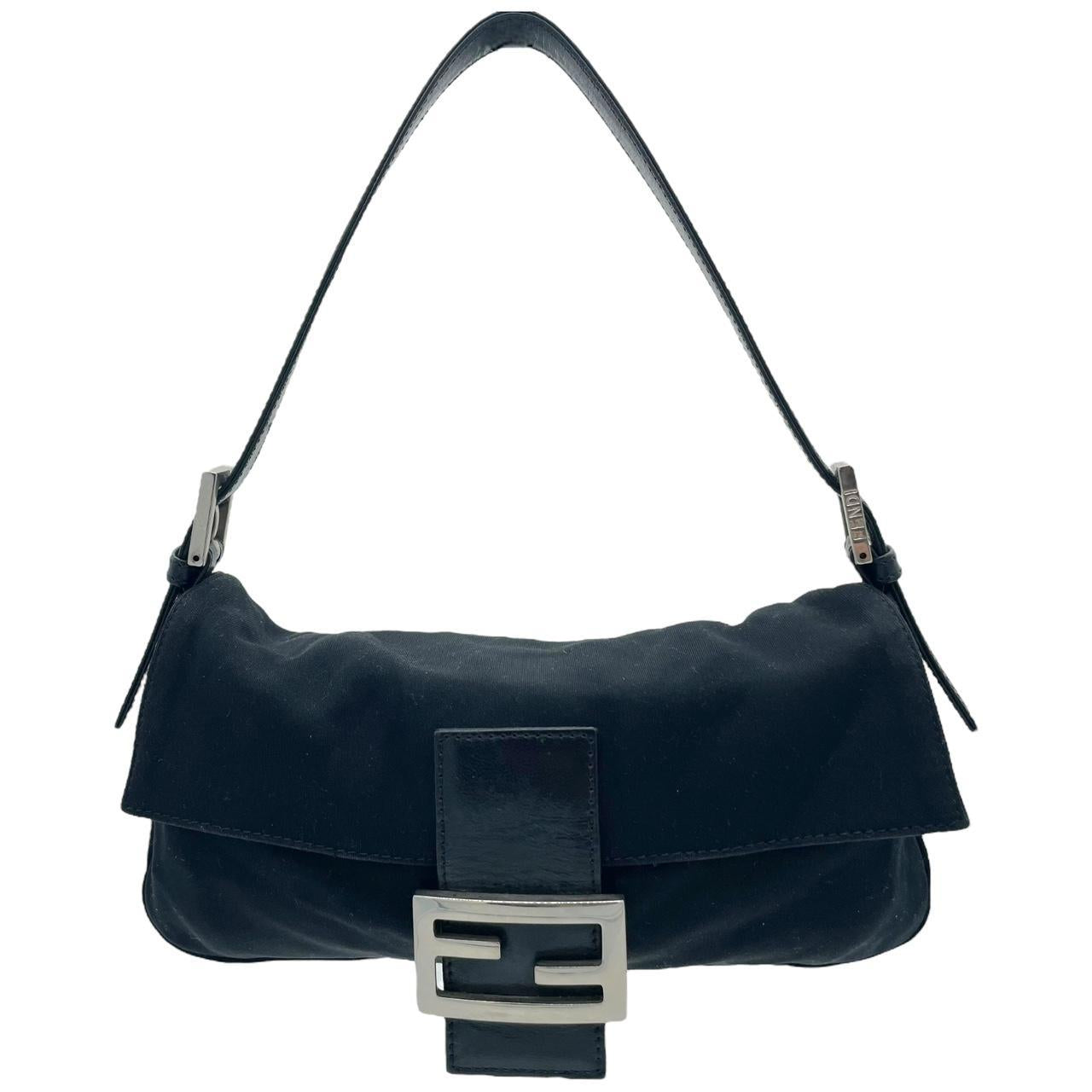 Fendi Black Neoprene Baguette Shoulder Bag