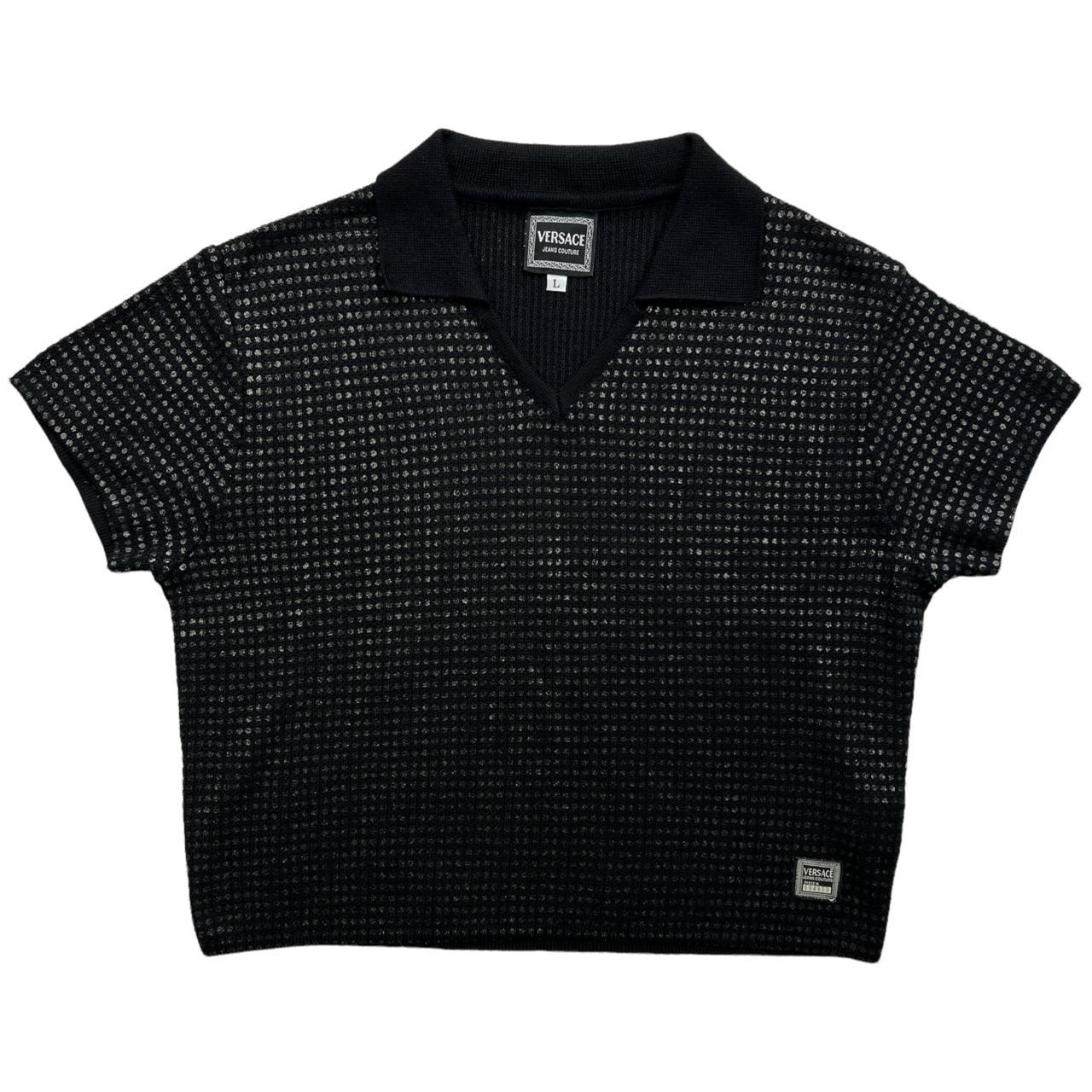 Versace Jeans Couture Black Cropped Knit Polo Style Top