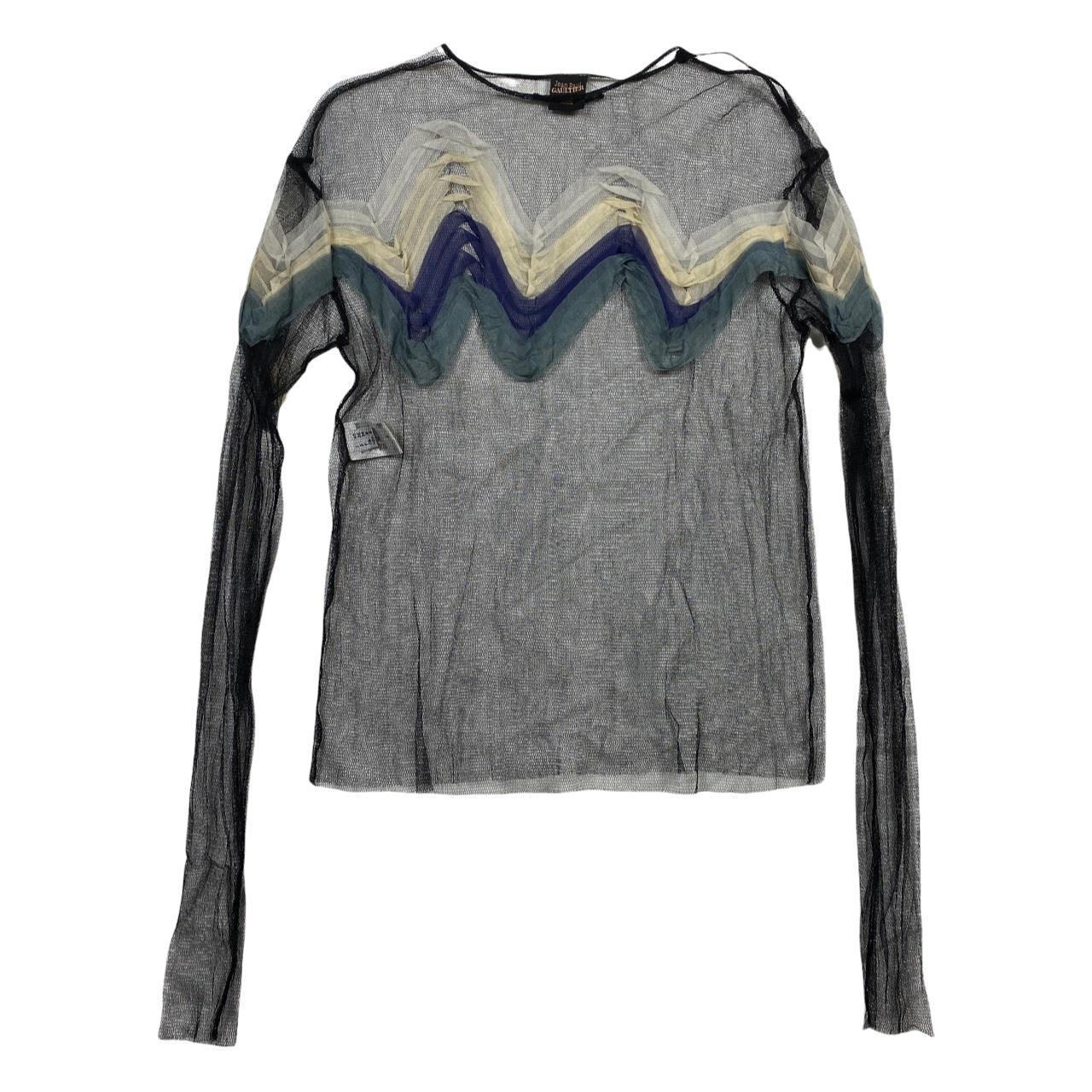 Jean Paul Gaultier Femme Sheer Mesh Long Sleeve Top with Zig Zag Appliques