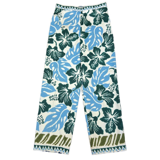 Prada Spring 2014 Green and Blue Tropical Inspired Hibiscus Printed Pants - Outfit Repeater