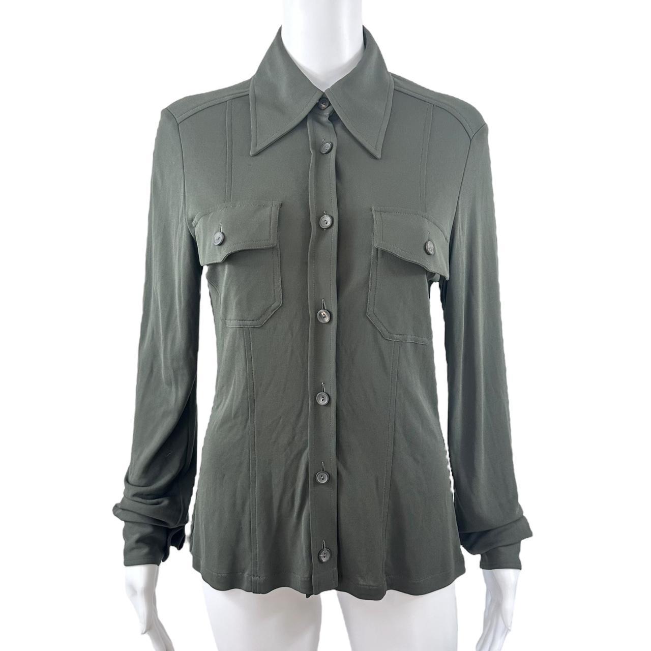 Gucci by Tom Ford F/W 1996 Khaki Green Button Up Blouse