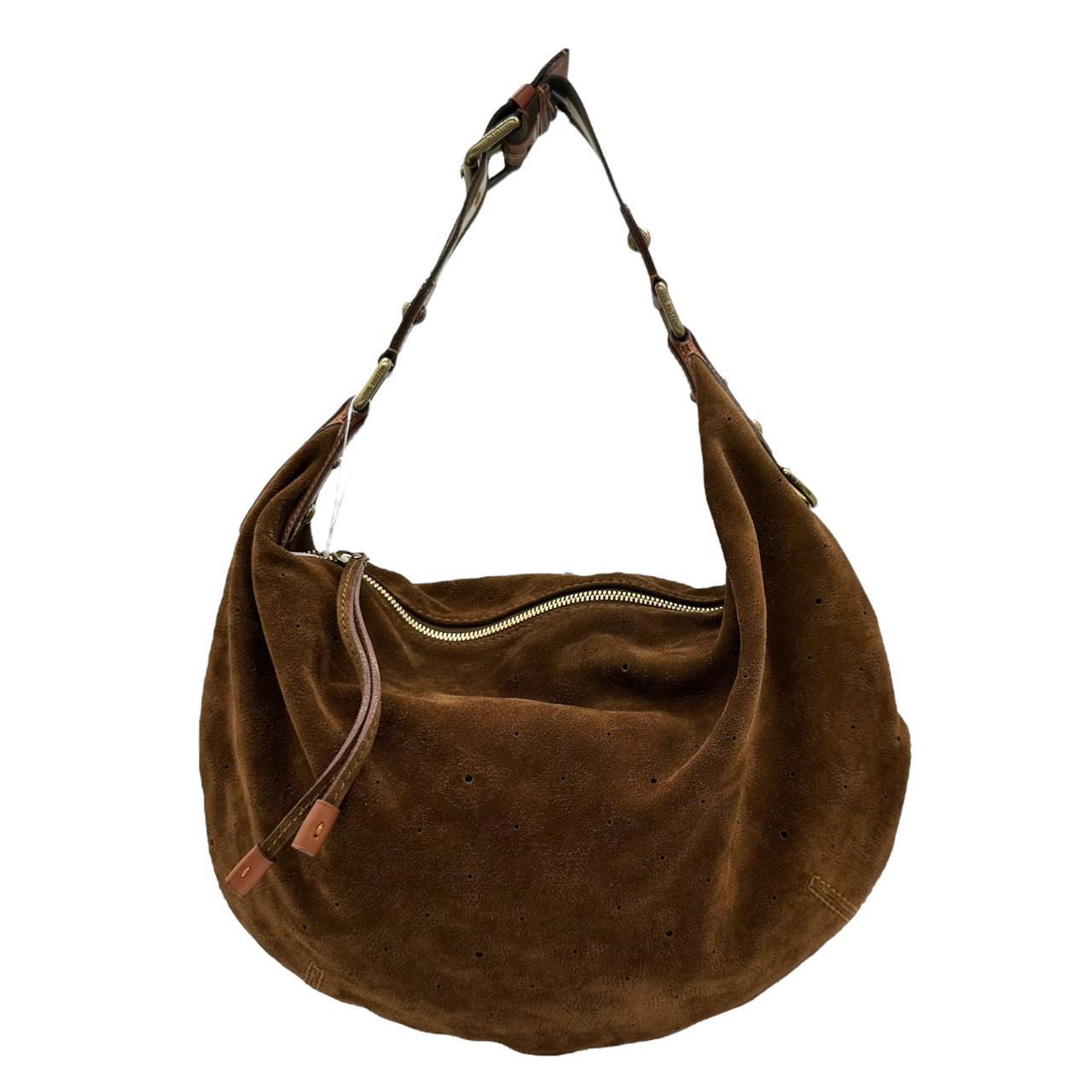 Louis Vuitton Hobo Bag Brown Suede Logo Embossed