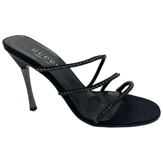 Gucci Black Crystal Embellished Open Toe Strappy Heels