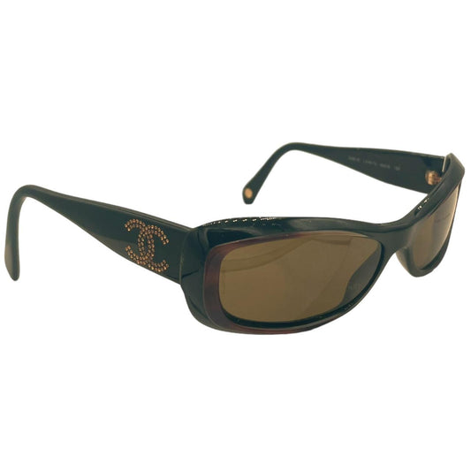 Chanel 5095 Brown Rectangle Sunglasses with Crystal Logo - Outfit Repeater