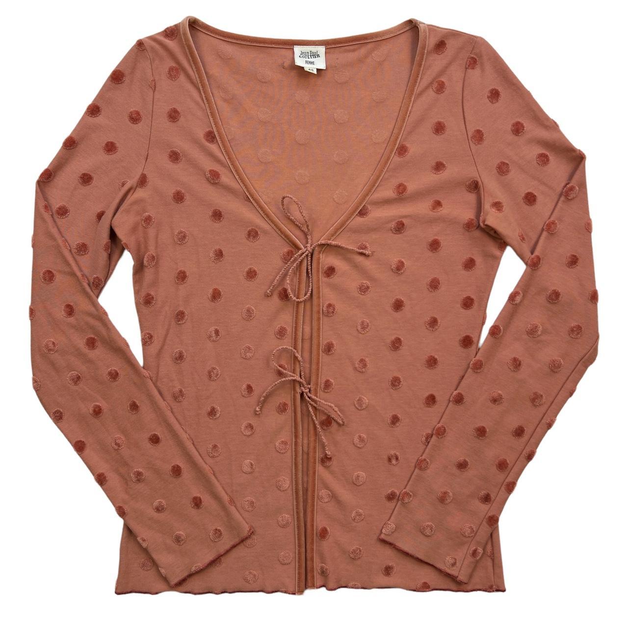 Jean Paul Gaultier Femme Light Pink Velvet Polka Dot Long Sleeve Tie-Font Top - Outfit Repeater