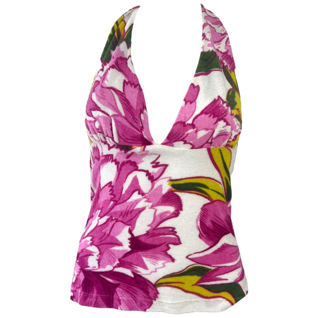 D&G Dolce & Gabbana Floral Print Terry Cloth Halter Top