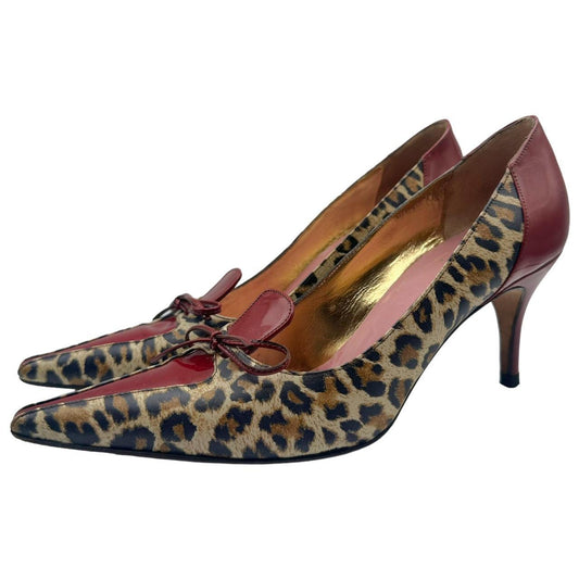 Dolce & Gabbana Leopard & Burgundy Patent Leather Pointe Toe Heels - Outfit Repeater