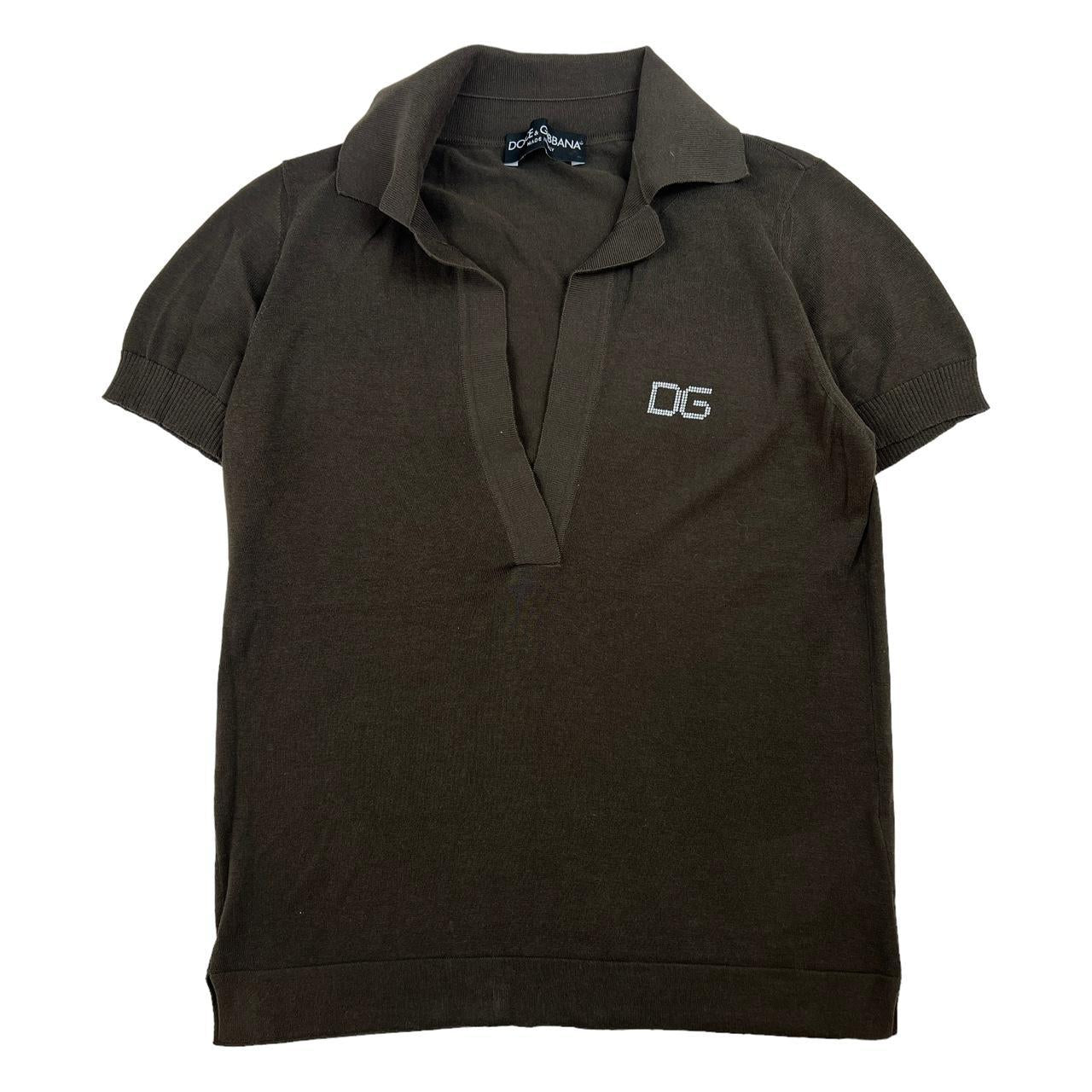 Dolce & Gabbana Brown Knit Polo with Crystal Logo - Outfit Repeater