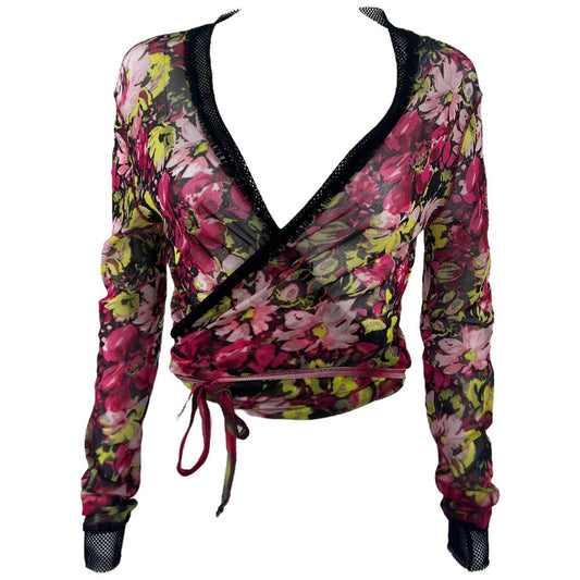 Jean Paul Gaultier Soleil Mesh Floral Print Wrap Top