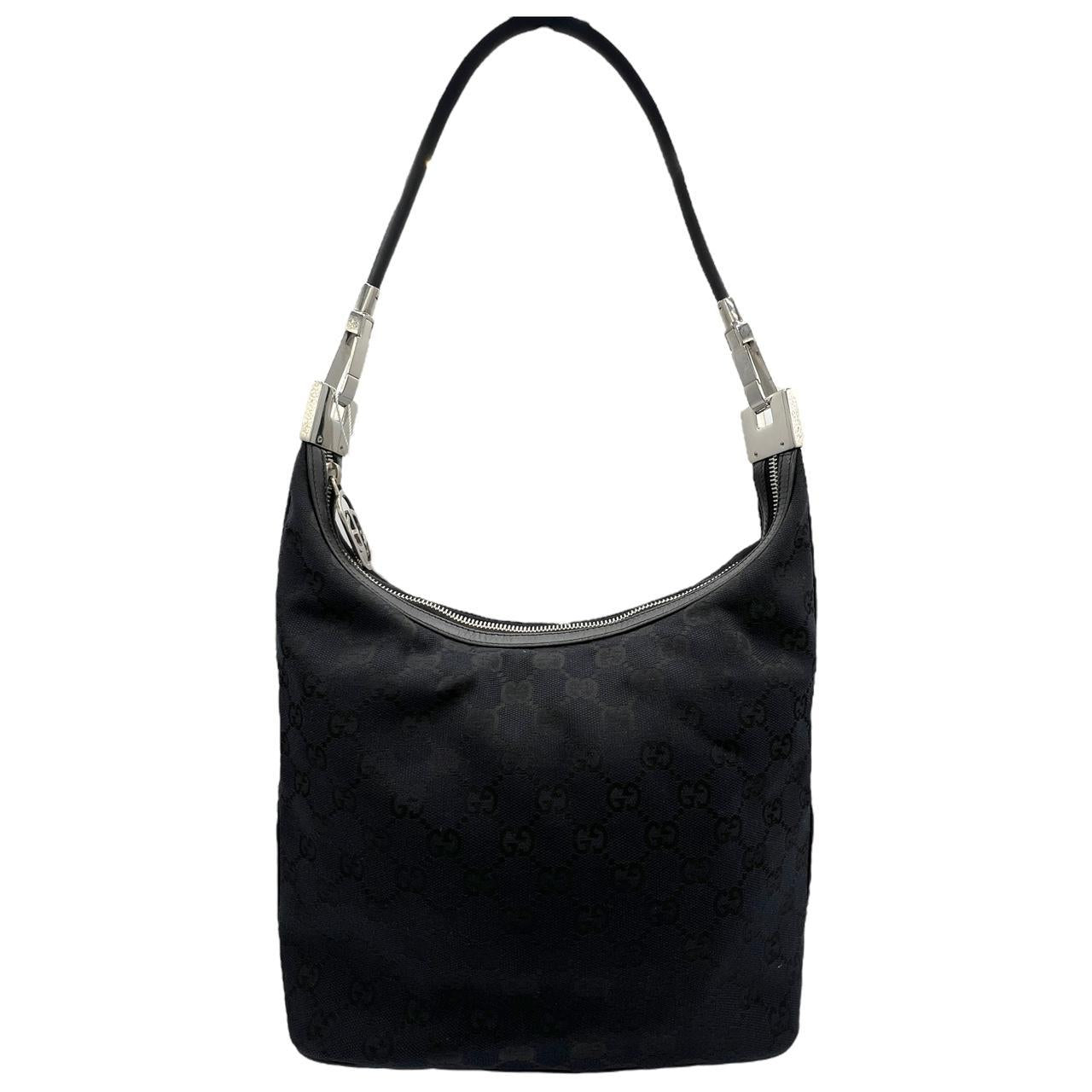 Gucci Black Monogram Canvas Leather Shoulder Bag