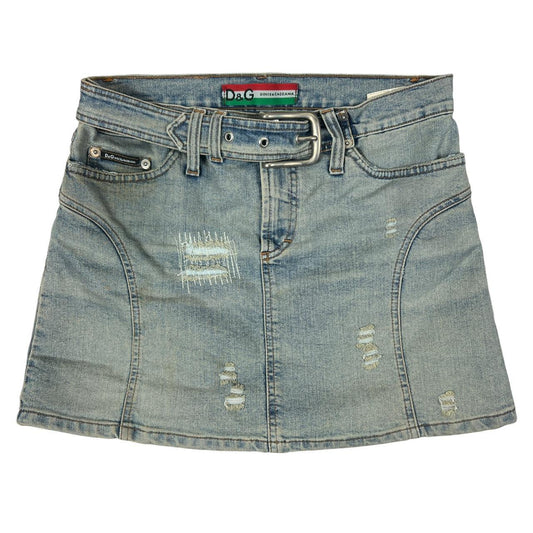 Dolce & Gabbana Light Wash Denim Distressed Mini Skirt with Attached Belt - Outfit Repeater