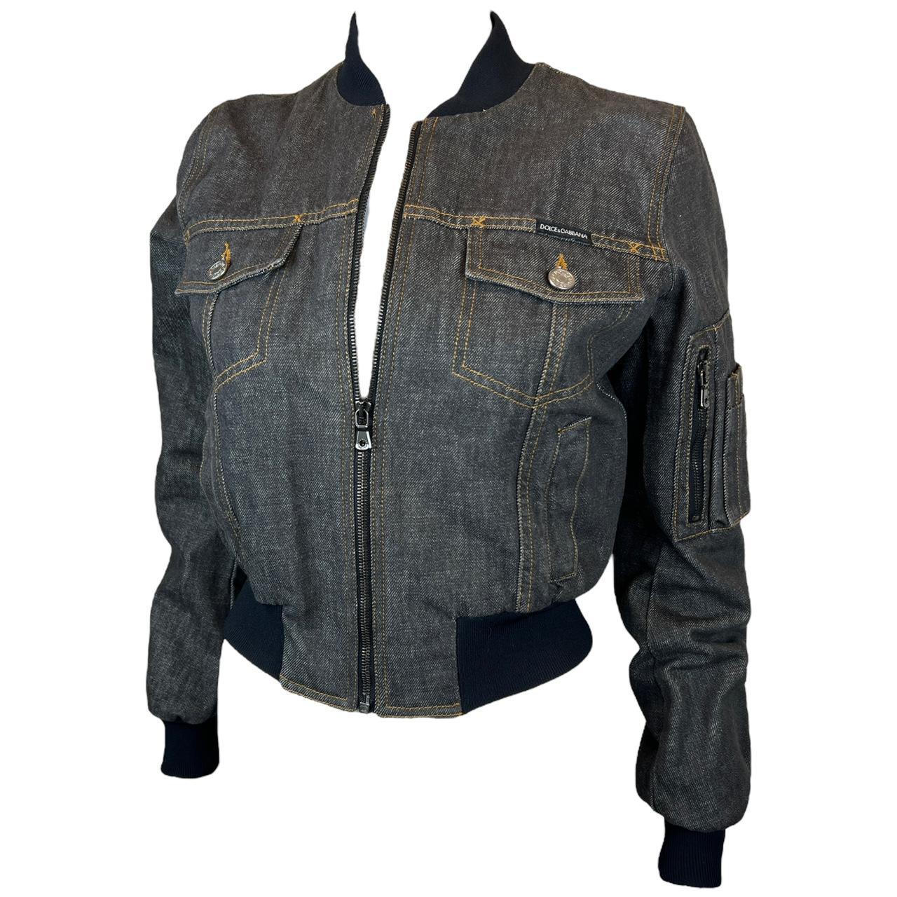 Dolce & Gabbana Dark Denim Cropped Bomber Jacket - Outfit Repeater