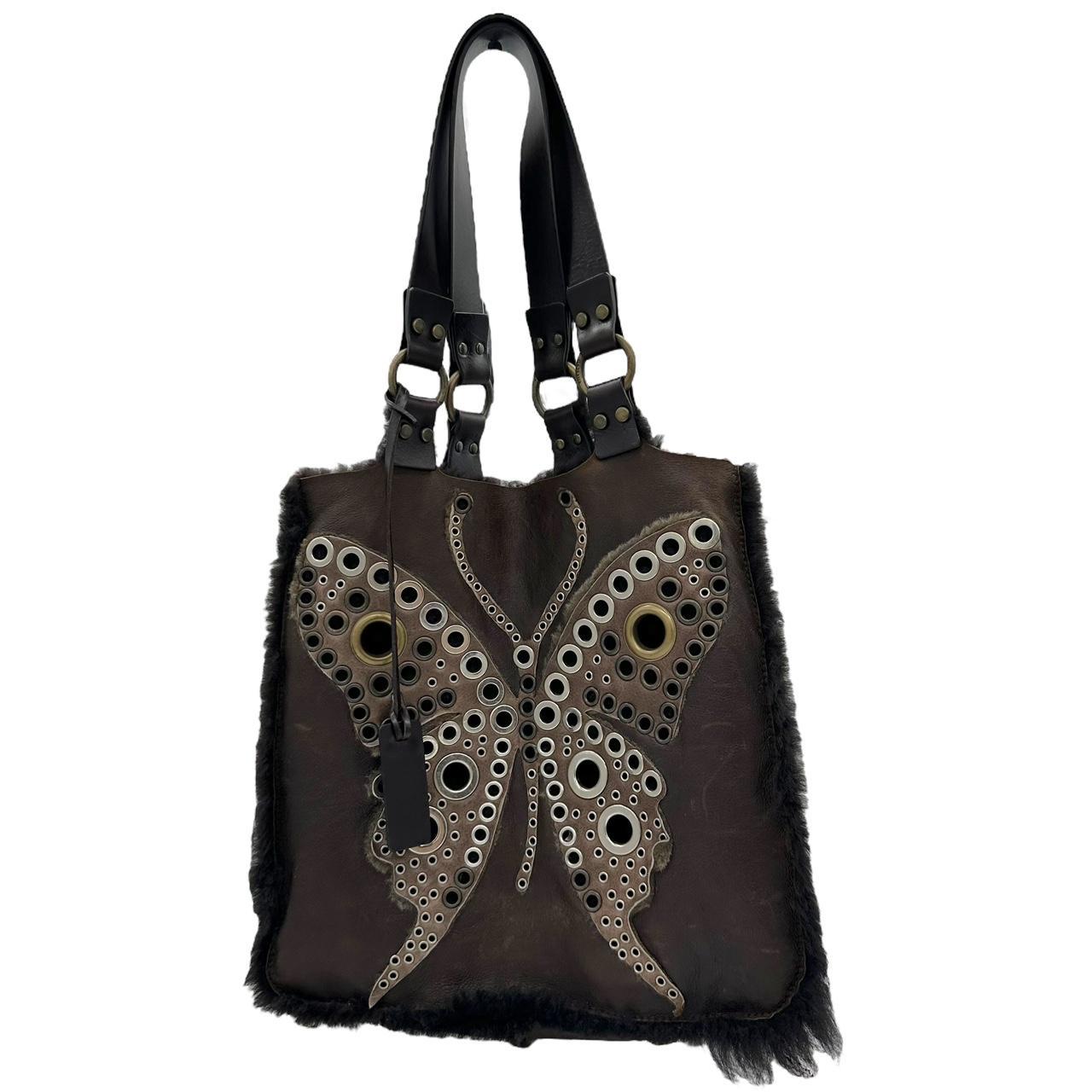 Dolce & Gabbana Brown Shearling Studded Butterfly Tote Bag - Outfit Repeater