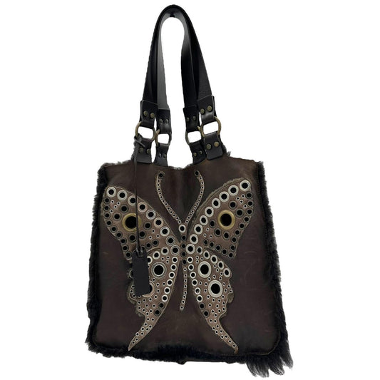 Dolce & Gabbana Brown Shearling Studded Butterfly Tote Bag - Outfit Repeater