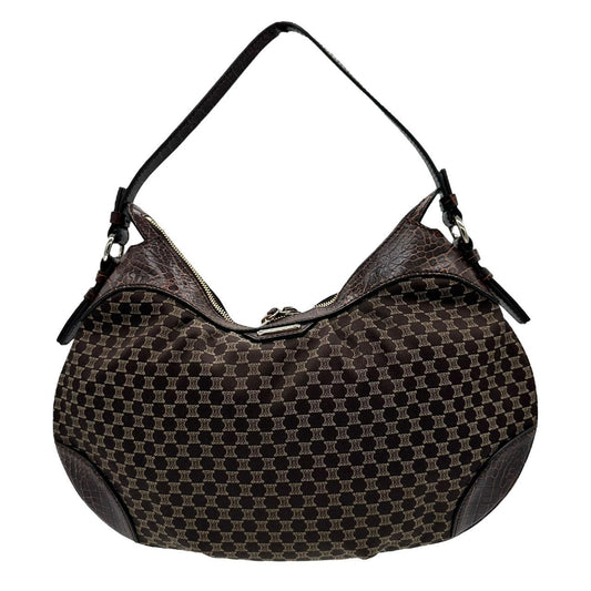 Celine Crescent Shoulder Bag Brown Croc Trim Monogram