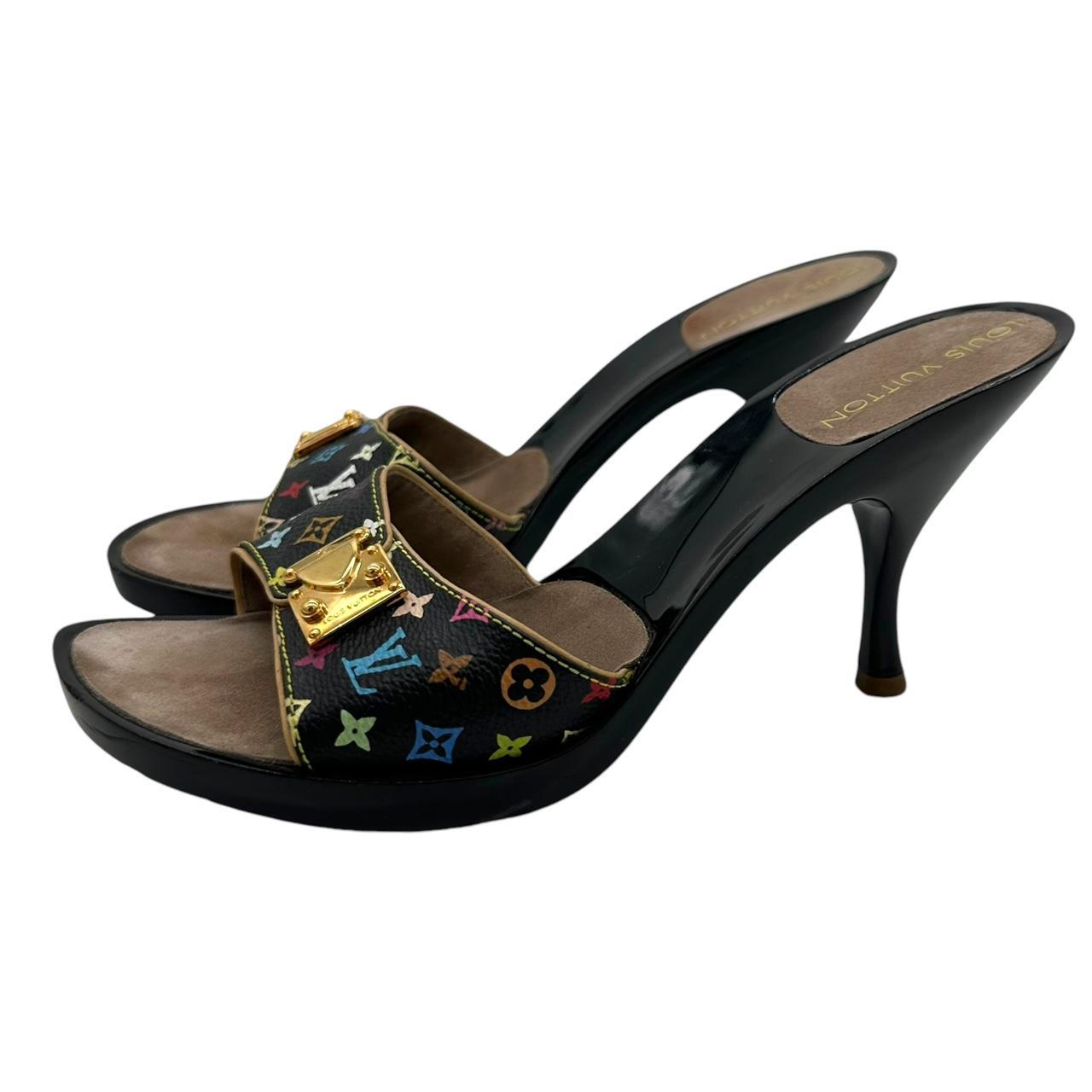 Louis Vuitton Black Multicolor Monogram Mule Heels - Outfit Repeater