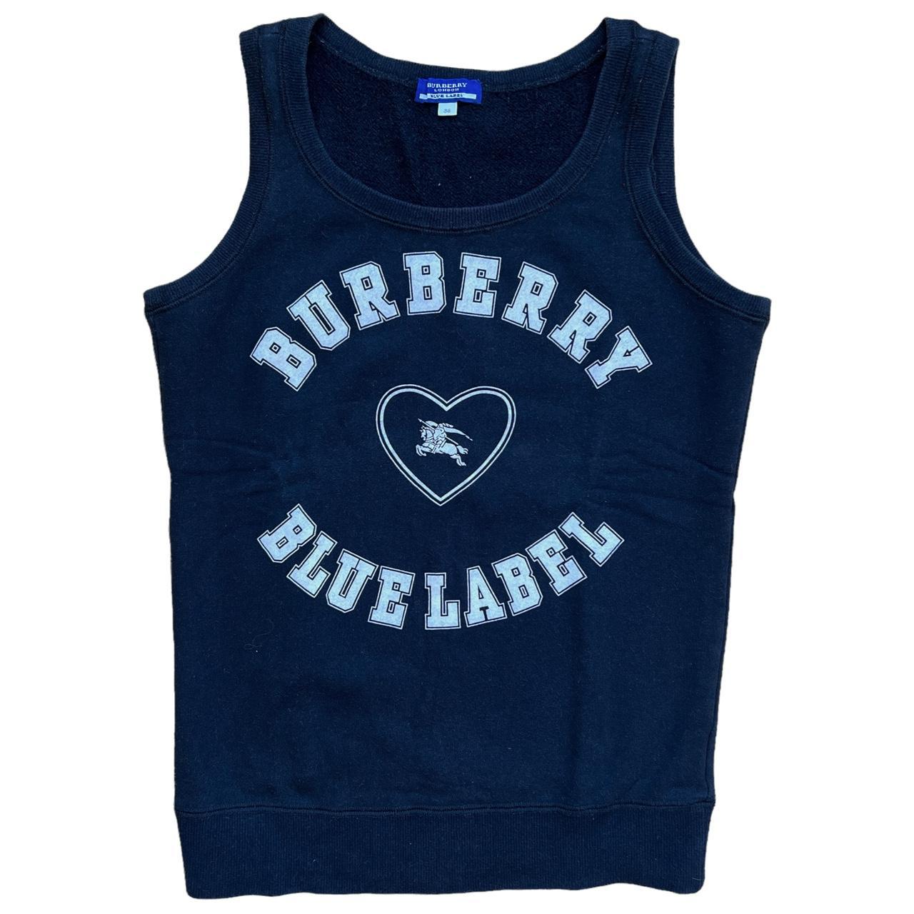 Burberry Blue Label Black and White Logo Spell-Out Cotton Terry Tank Top - Outfit Repeater