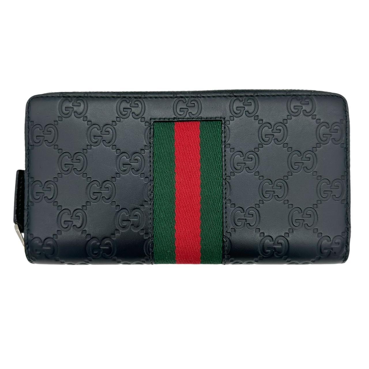 Gucci Long Zipper Wallet Black Leather Monogram