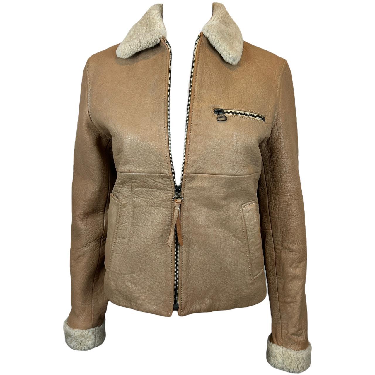 Dolce & Gabbana D&G Jeans Tan Leather Jacket with Shearling Trim - Outfit Repeater
