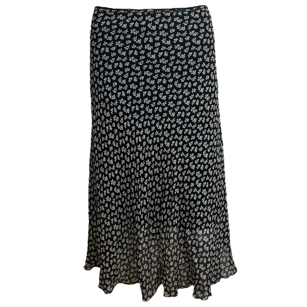 Anna Molinari of Blumarine Black and White Floral Silk Midi / Maxi Skirt