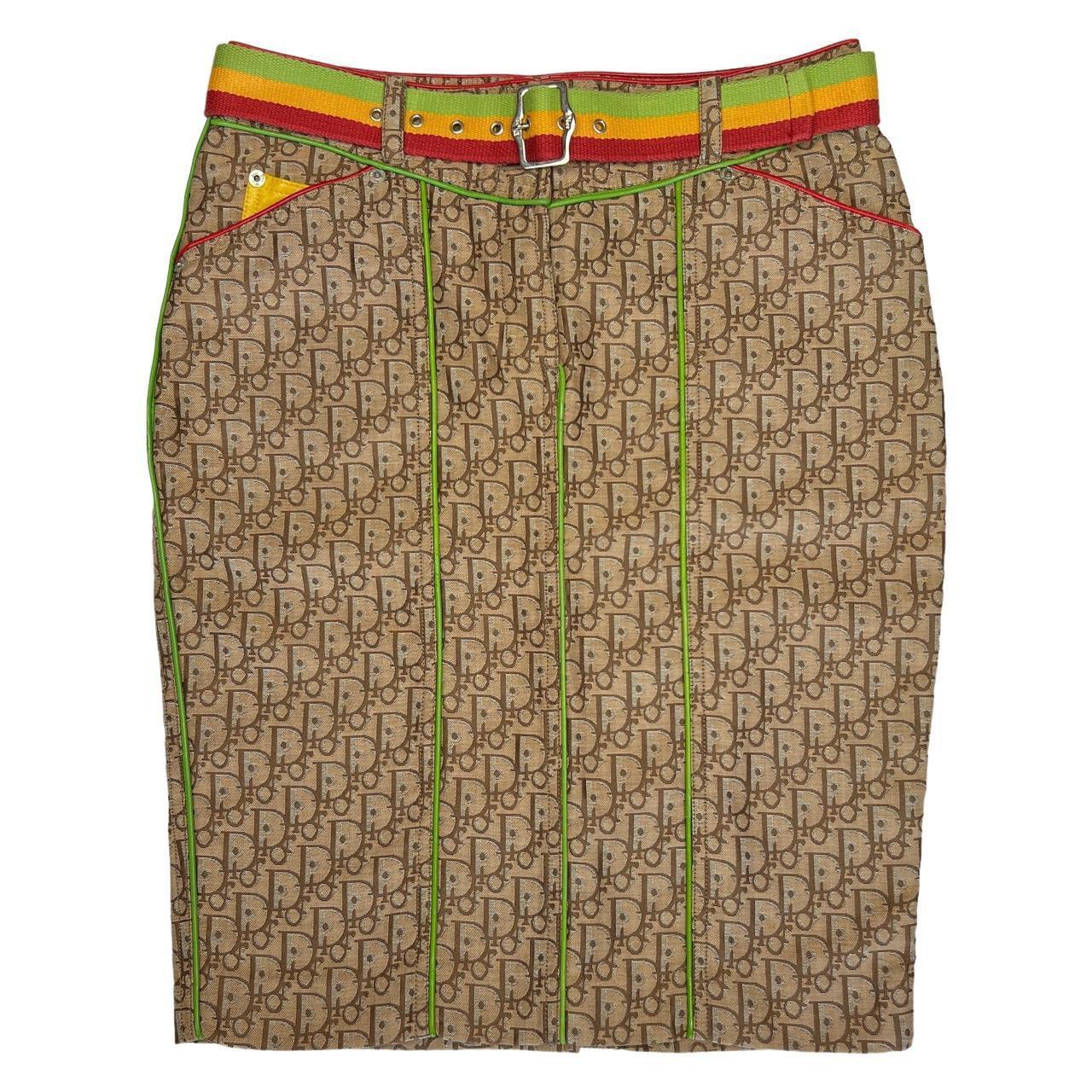 Christian Dior By John Galliano Autumn 2004 Diorissimo Trotter Print Rasta Skirt