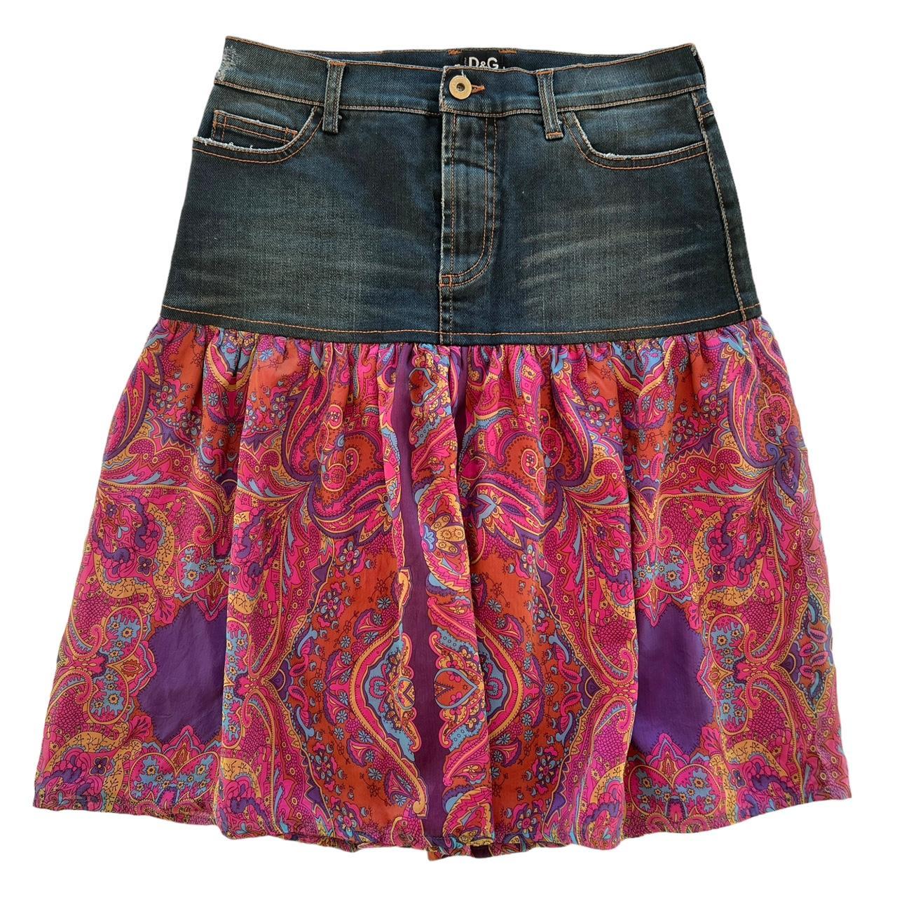 Dolce & Gabbana Half Denim Skirt with Pink Paisley Bottom - Outfit Repeater