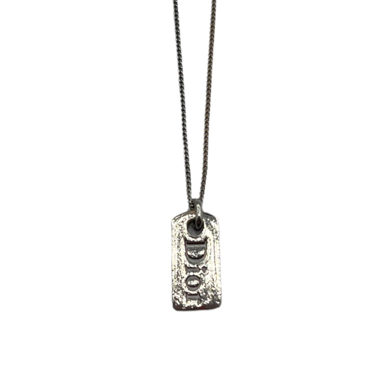 Christian Dior Dog Tag Necklace Silver Gunmetal Monogram