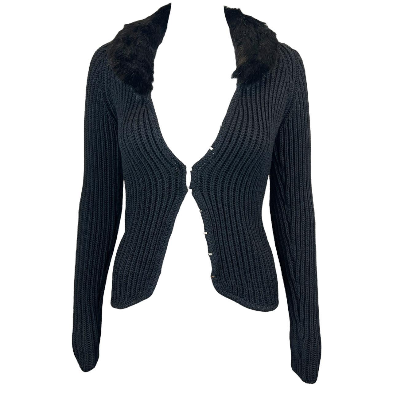 Gucci by Tom Ford Black Wool Cardigan with Rabbit Fur Collar - Outfit Repeater