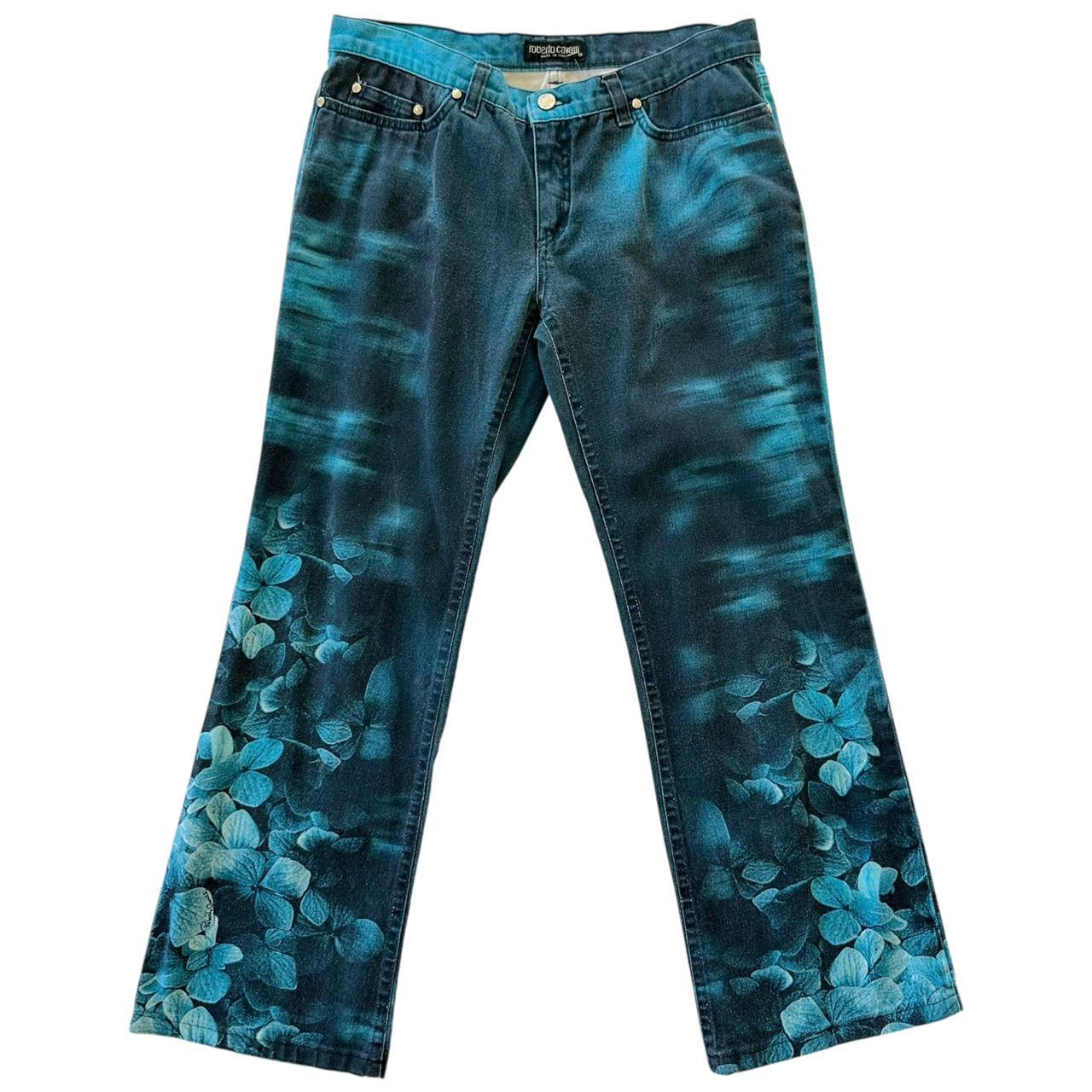 Roberto Cavalli Blue Floral Printed Jeans