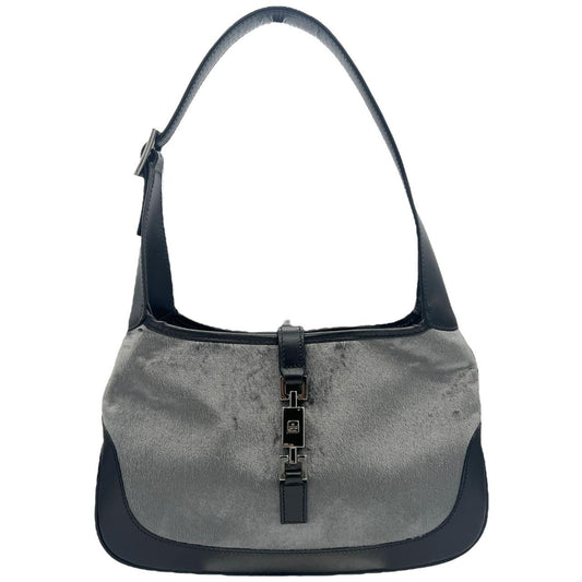 Gucci Gray Velvet and Black Leather Jackie Shoulder Bag