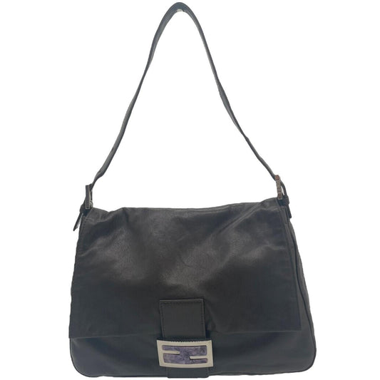 Fendi Black Leather Shoulder Bag With Purple Stone Detail