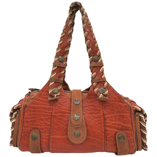 Chloé Silverado Red Tan Woven Leather Shoulder Bag