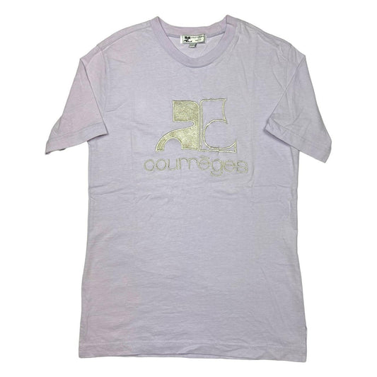 Courrèges Lilac and Silver Graphic Embroidered Logo T-Shirt