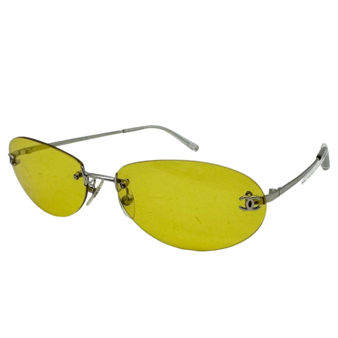 Chanel Rimless Sunglasses Yellow Tinted Lenses Silver Hardware