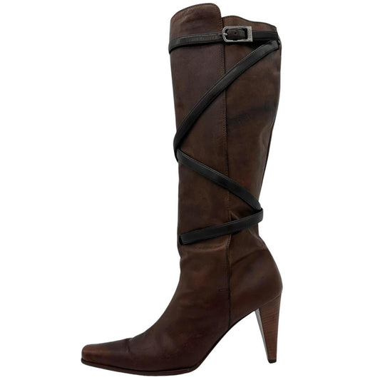 Fendi Brown Leather Heeled Knee-High Boots