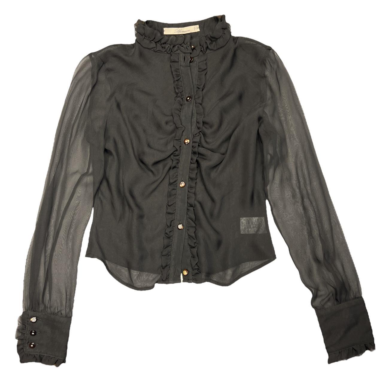 Blumarine Brown Sheer Silk Ruched Front Blouse - Outfit Repeater