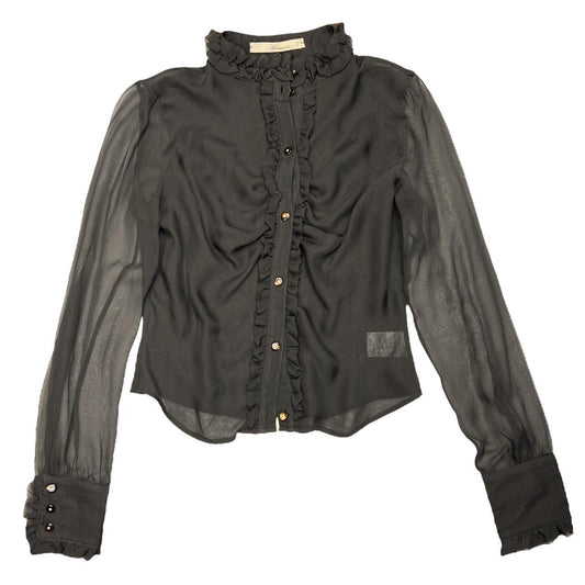 Blumarine Brown Sheer Silk Ruched Front Blouse - Outfit Repeater