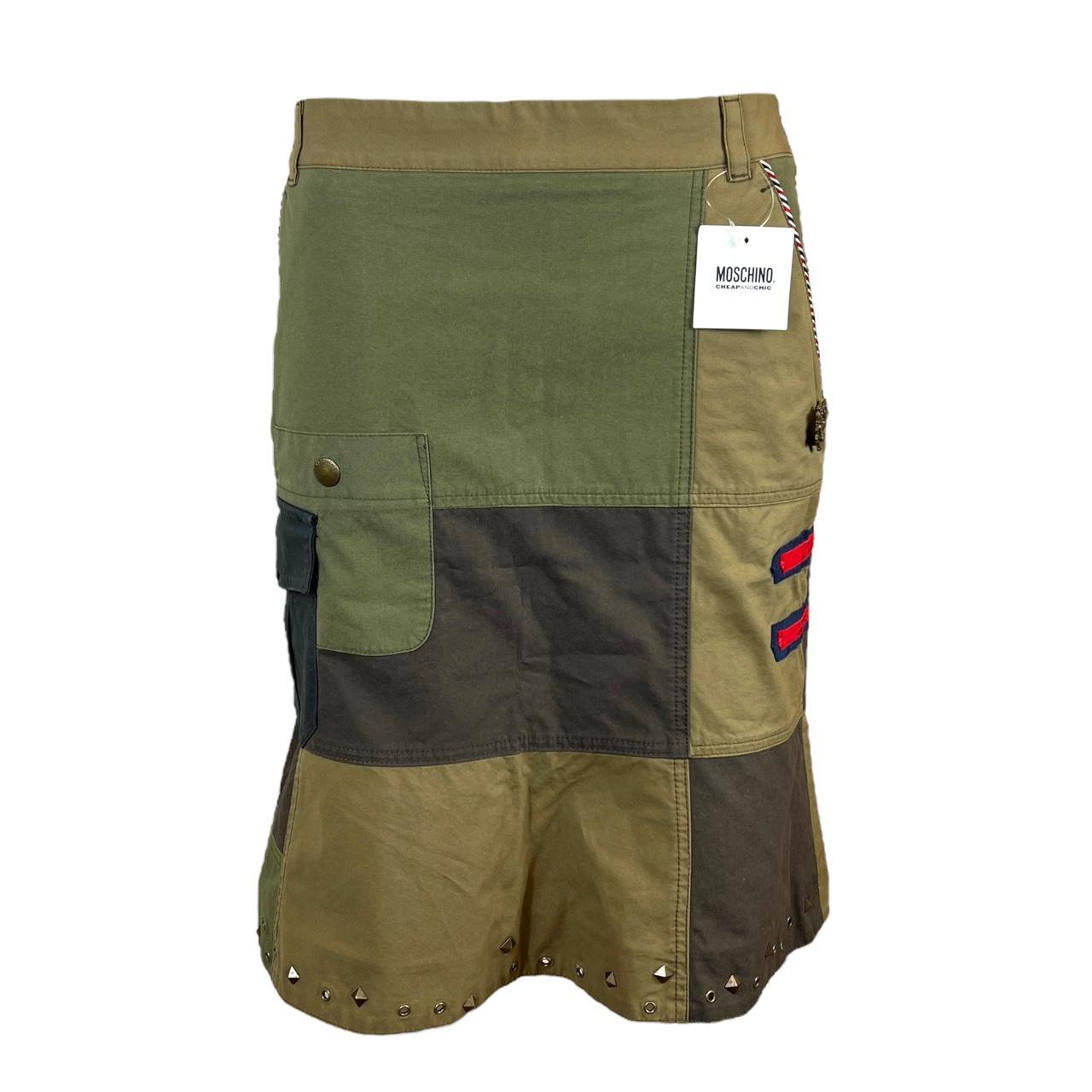 Moschino Cheap & Chic Military Inspired Patchwork Cargo Midi Skirt with Union Jack Pocket Embroidery - Outfit Repeater