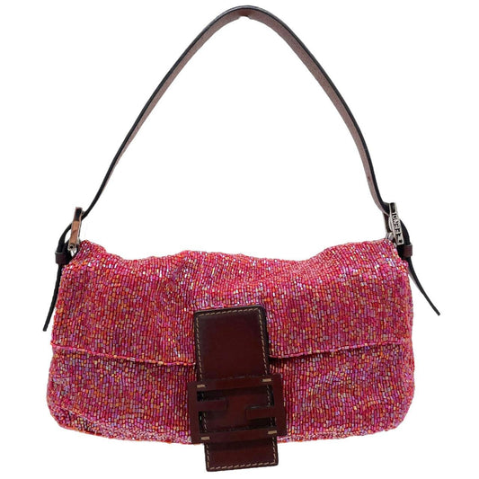 Fendi Red Multicolor Beaded Baguette Shoulder Bag