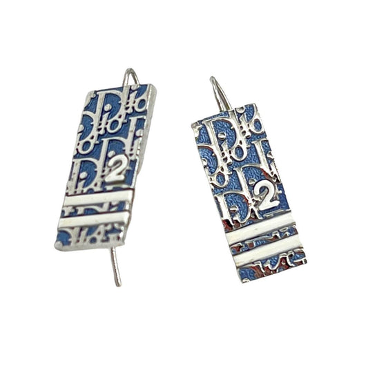 Christian Dior by John Galliano Blue and Silver Trotter Logo Earrings