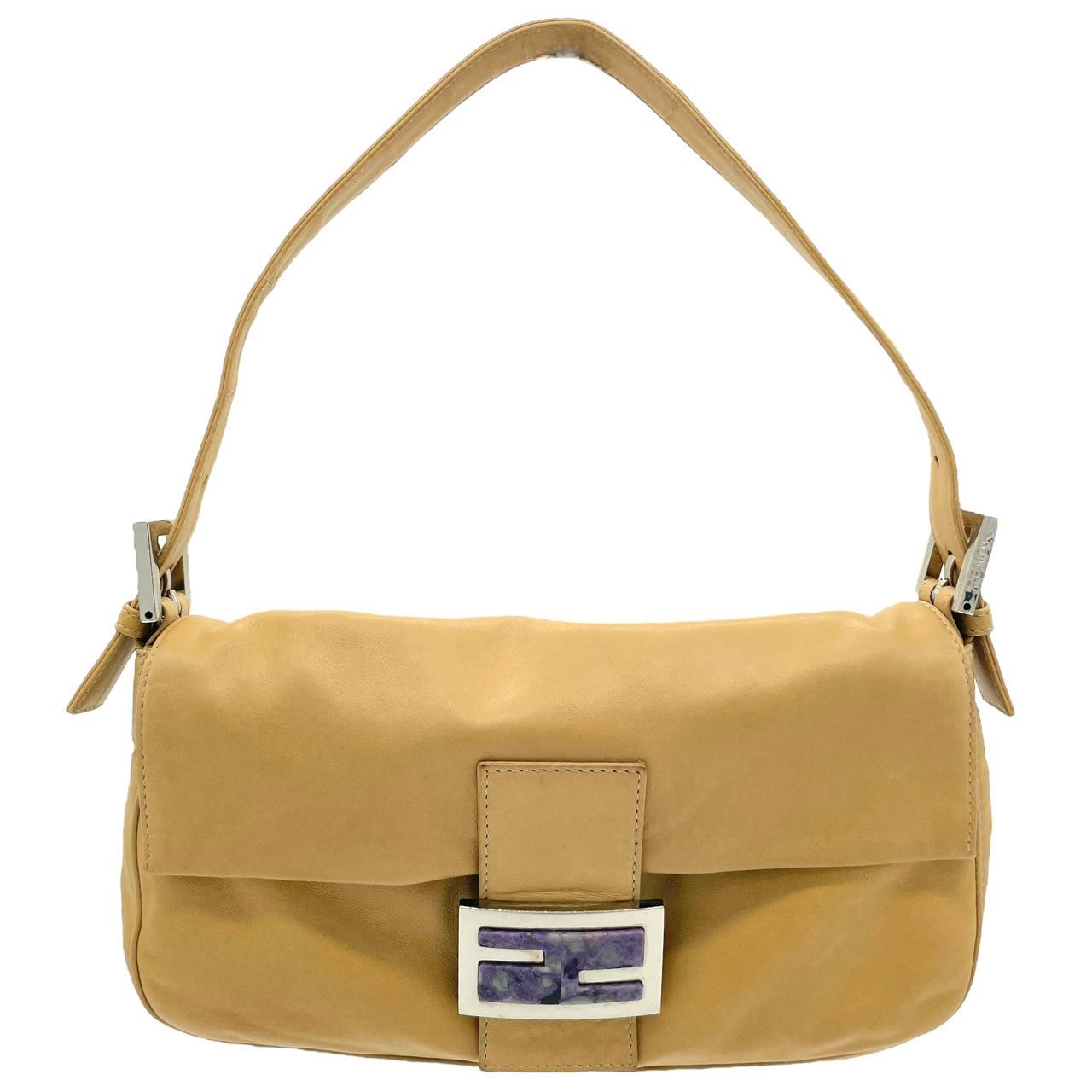 Fendi Tan Leather & Stone Baguette Shoulder Bag