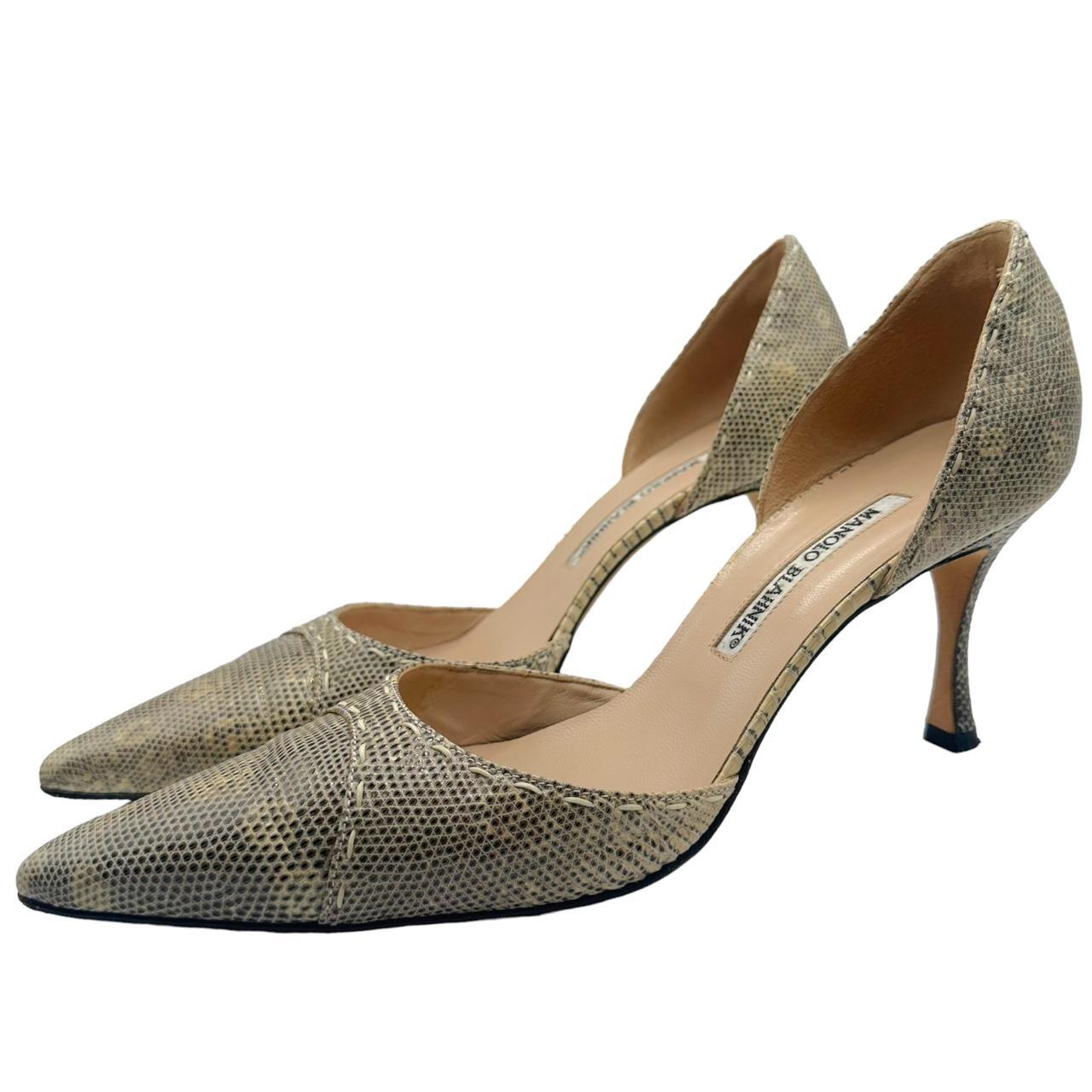 Manolo Blahnik Gray Lizard D'Orsay Pointe Toe Heels