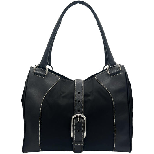 Prada Shoulder Bag Black Nylon Leather Buckle Closure
