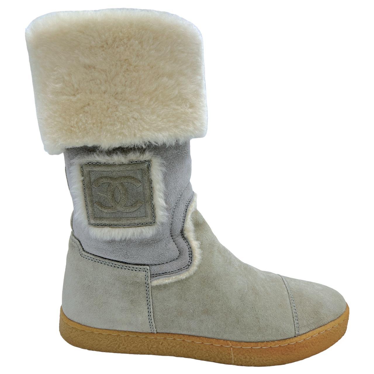 Chanel Gray Shearling Ugg Style Boots